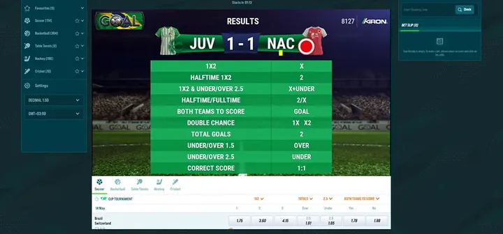 Golisimo sportsbook with virtual football results and bet slip Golisimo sportsbook with virtual football results and bet slip